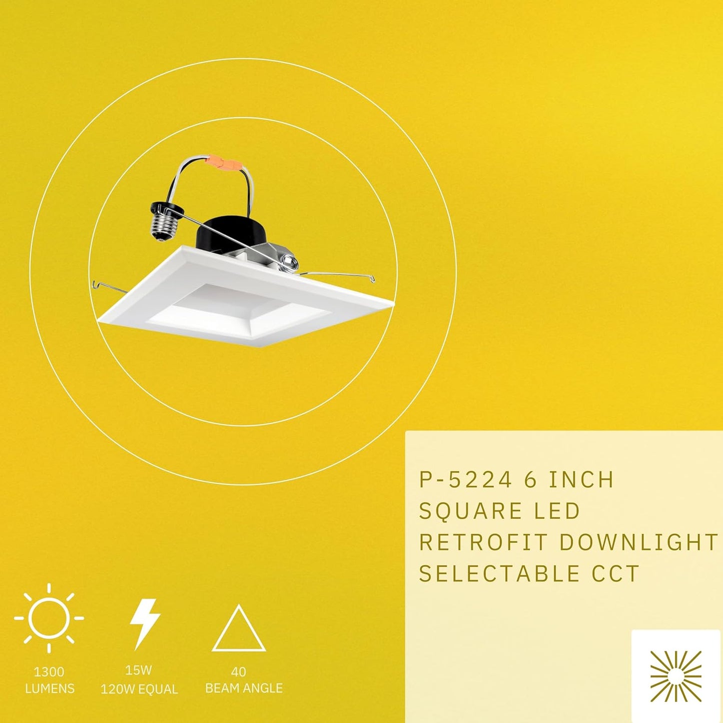 P-5224 6 Inch Square White 15W 1300 Lumens 5CCT Retrofit Light