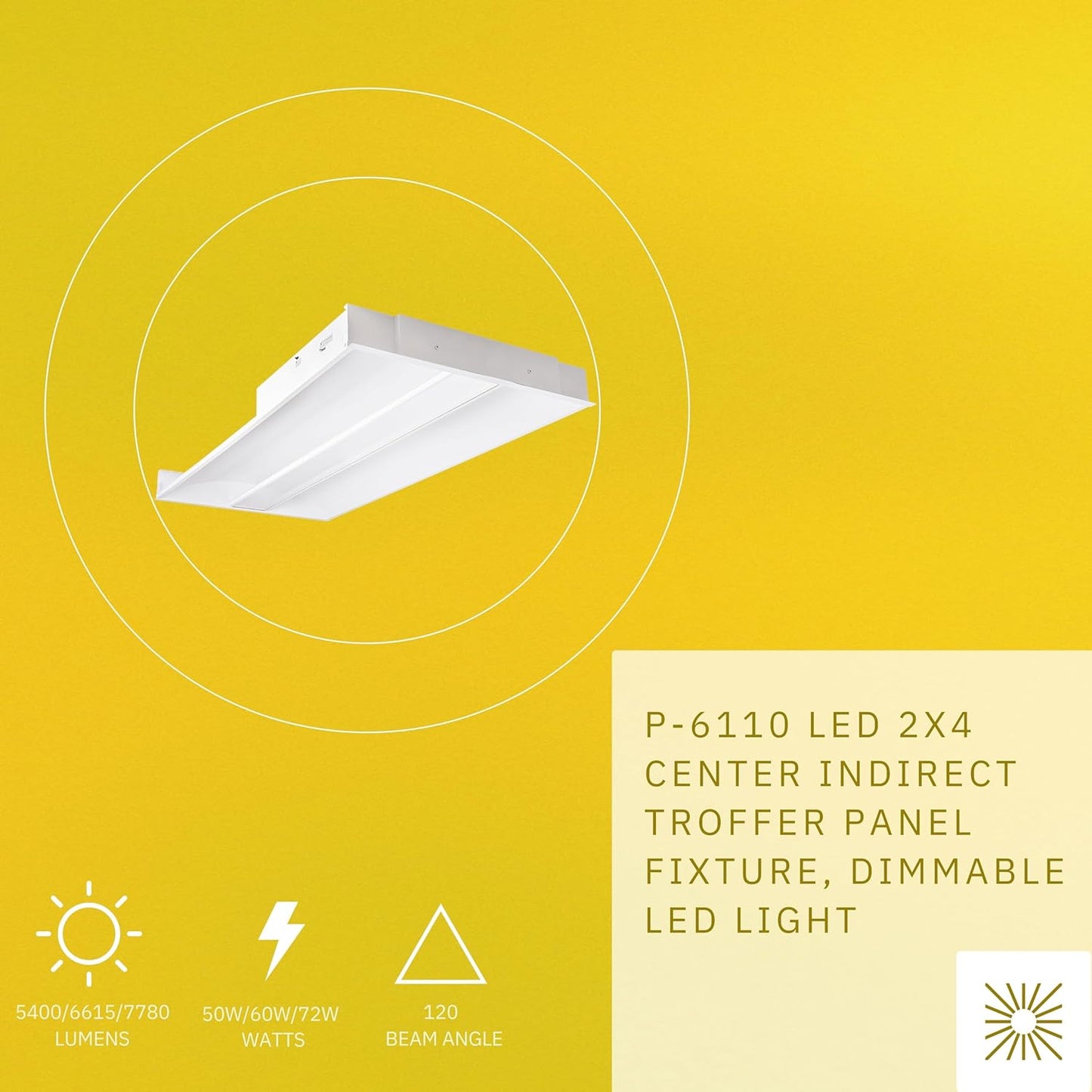 P-6110 2X4 Center Indirect White 50W/60W/72W 7780 Lumens 4CCT Troffer Panel