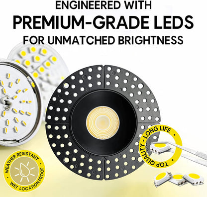 P-7108 3.5 inch Trimless Round Black 15-9W, 1400-900 Lumens 5CCT Recessed Light