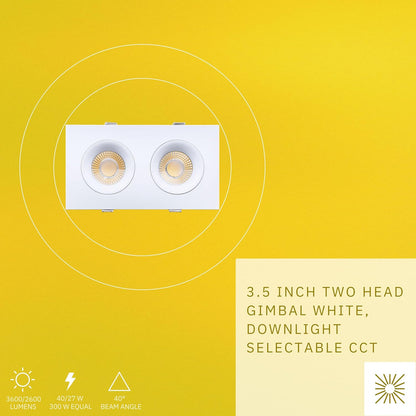 P-6490 3.5 Inch 2 Head Multiple Gimbal, White Finish 40 Watts, 3600 Lumens 5CCT Recessed Light