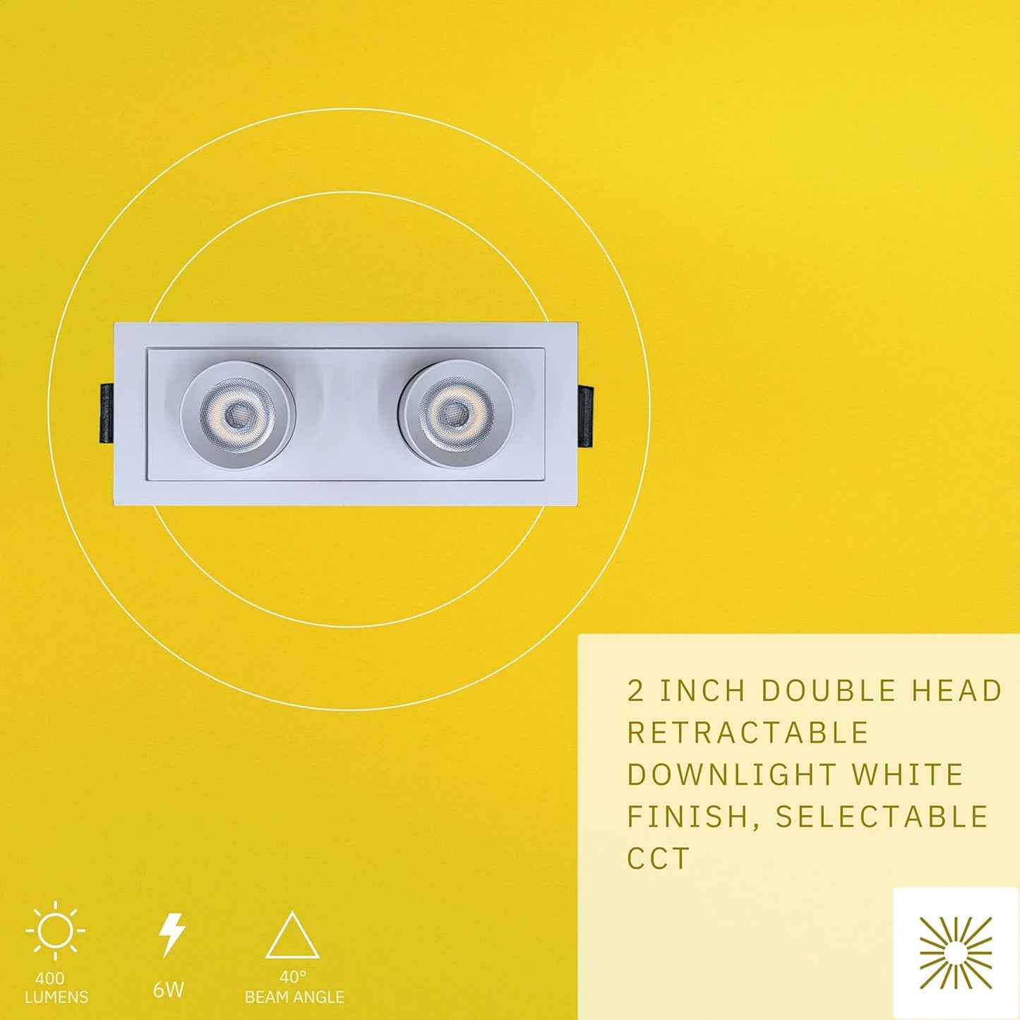 P-6633 2 Inch 2 Head Retractable, White Finish 6 Watts, 400 Lumens 5CCT Recessed Light