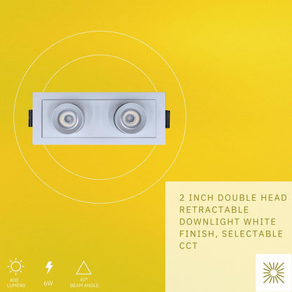 P-6633 2 Inch 2 Head Retractable, White Finish 6 Watts, 400 Lumens 5CCT Recessed Light