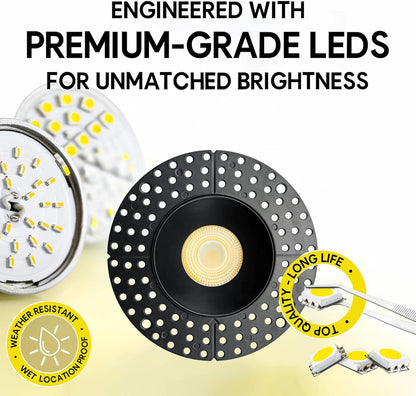 P-7143 3.5 inch Trimless Round Black HO 18-30W, 1700-2700 Lumens 5CCT Recessed Light