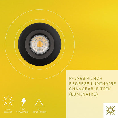 P-5768 4 Inch Round Black Smooth 15W 1100 Lumens Warm White 3K Recessed Light