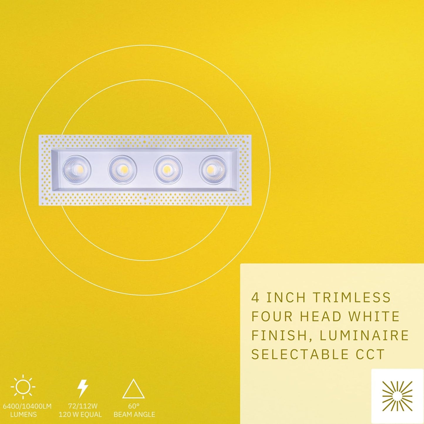 P-6607 4 Inch Trimless 4 Head Multiple Gimbal, White Finish 72 Watts, 6400 Lumens 5CCT Recessed Light
