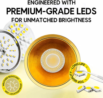 P-7088 3 Inch Millwork Trimless Round Brushed Brass HO 24W, 2100 Lumens 5CCT Recessed Light Non-IC