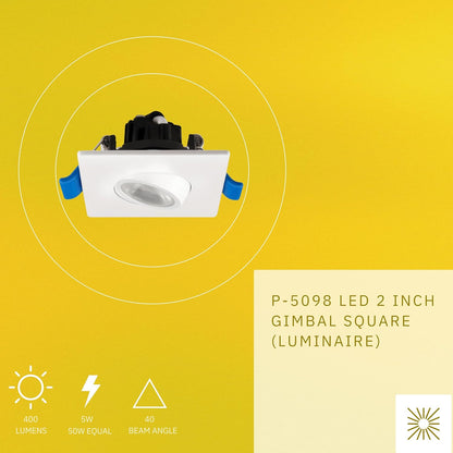 P-5098 2 Inch Square White 5W 400 Lumens Warm White 3000k Gimbal Light