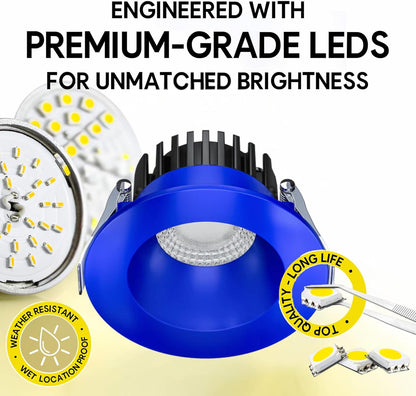 P-7540 3 inch Round Blueberry Blue, 8W, 800 Lumens, 5CCT Recessed Light