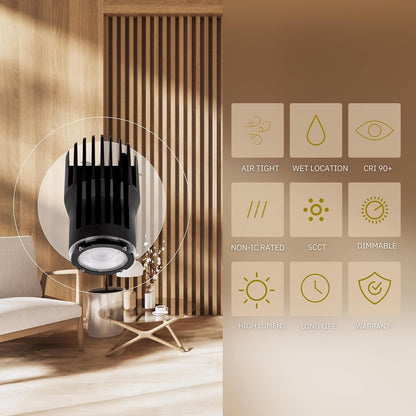 P-6385 3 Inch Trimless Round Black High Output 24W=200W, 1800 Lumens 5CCT Recessed Light