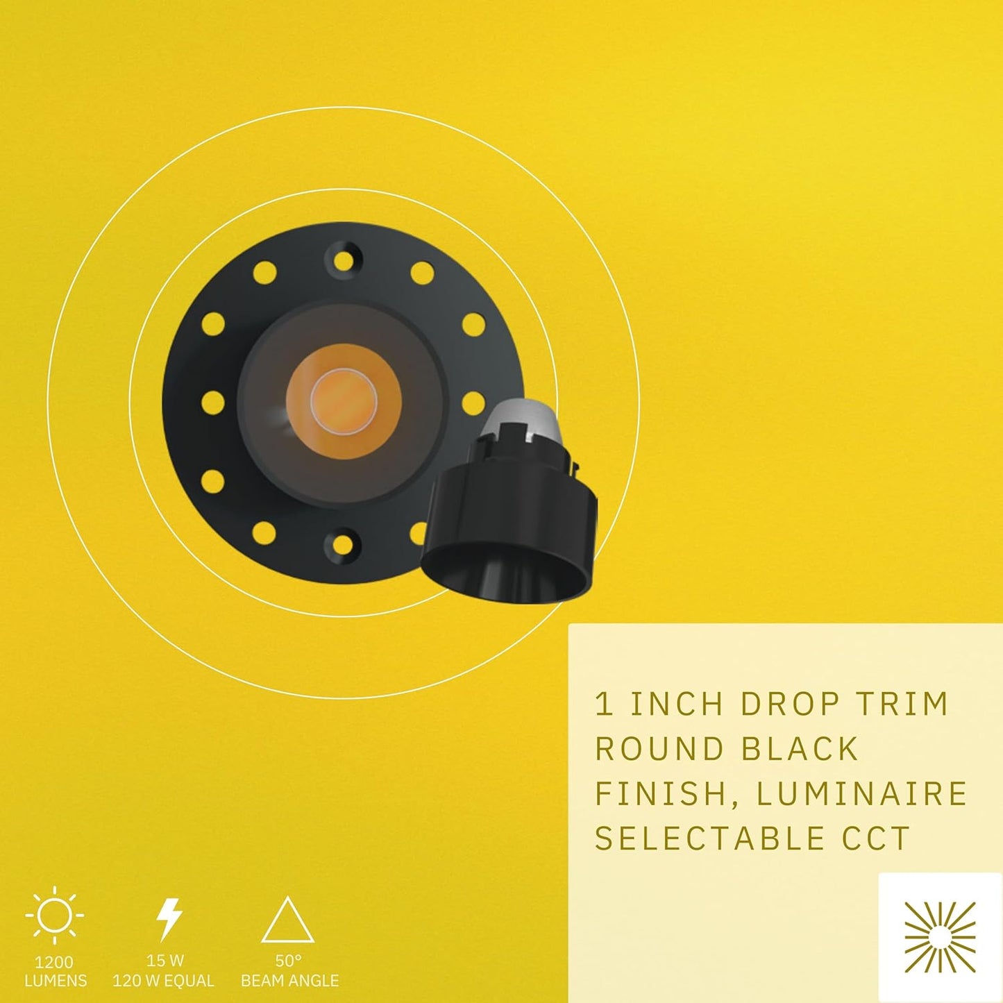 P-6581 1 Inch Round Drop, Black Finish 15 Watts, 1200 Lumens 5CCT Recessed Light