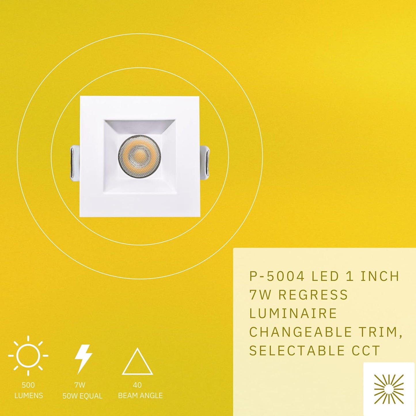 P-5004 1.5 Inch Square White 7W 500 Lumens 5CCT Recessed Light