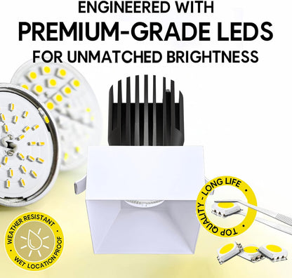 P-6944 3 inch Square White Drop Trim HO Downlight Luminaire 24W=200W, 2100 Lumens, 5CCT