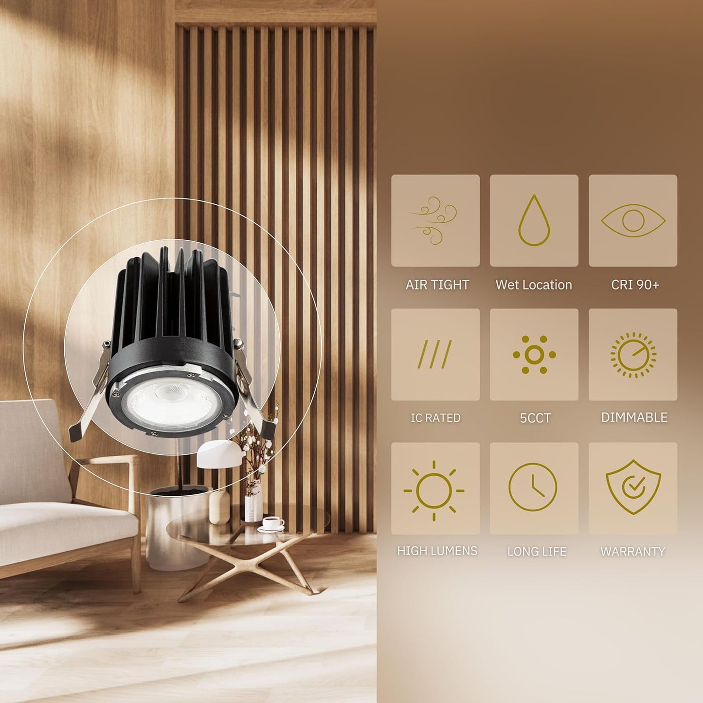P-5083 4 Inch Square White 15/22W,1600/2400 Lumens 5CCT Recessed Light