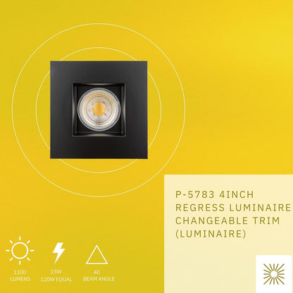 P-5783 4 InchSquare Black Smooth 15W 1100 Lumen Neutral White 35k Recessed Light