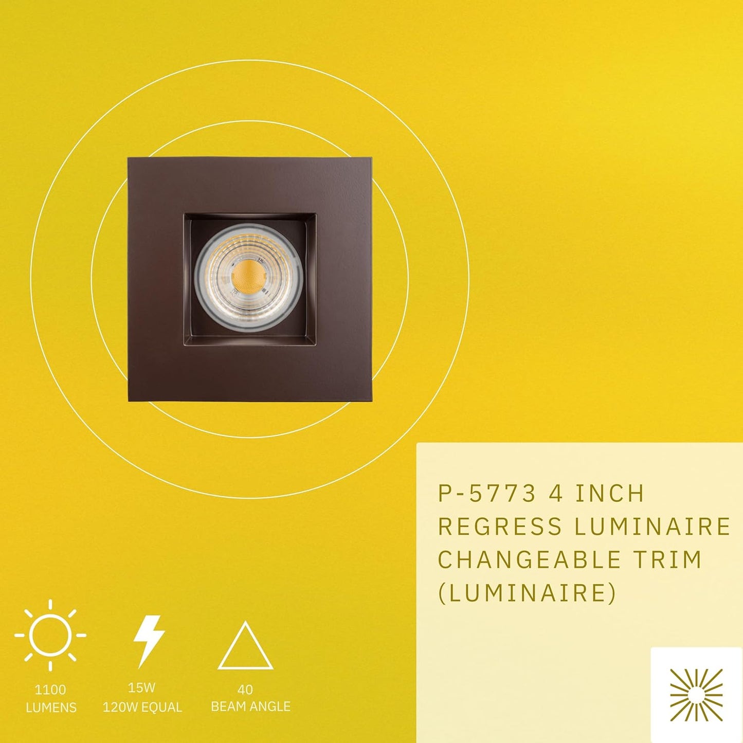 P-5773 4 Inch Square Bronze Smooth 15W 1100 Lumens Warm White 3K Recessed Light