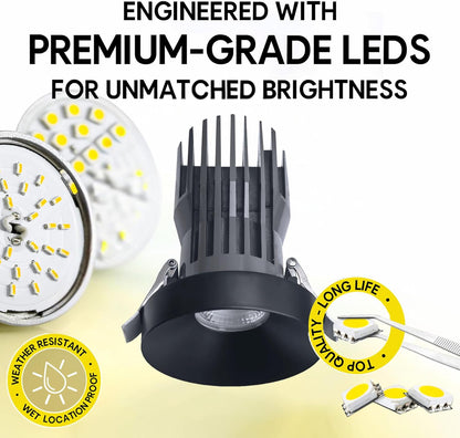 P-6955 3 inch Round Black 3/4 Inch Drop Trim HO Downlight Luminaire 15W=175W, 1400 Lumens, 5CCT