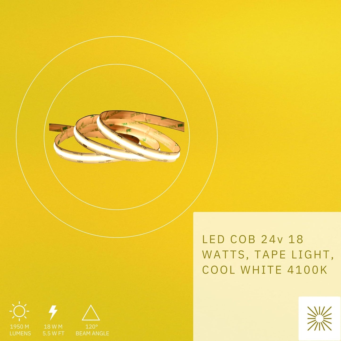 P-6399 COB LED Tape Light 18 WATTS, 594 Ft-1950 M Lumens Cool White 4100k Strip Lights