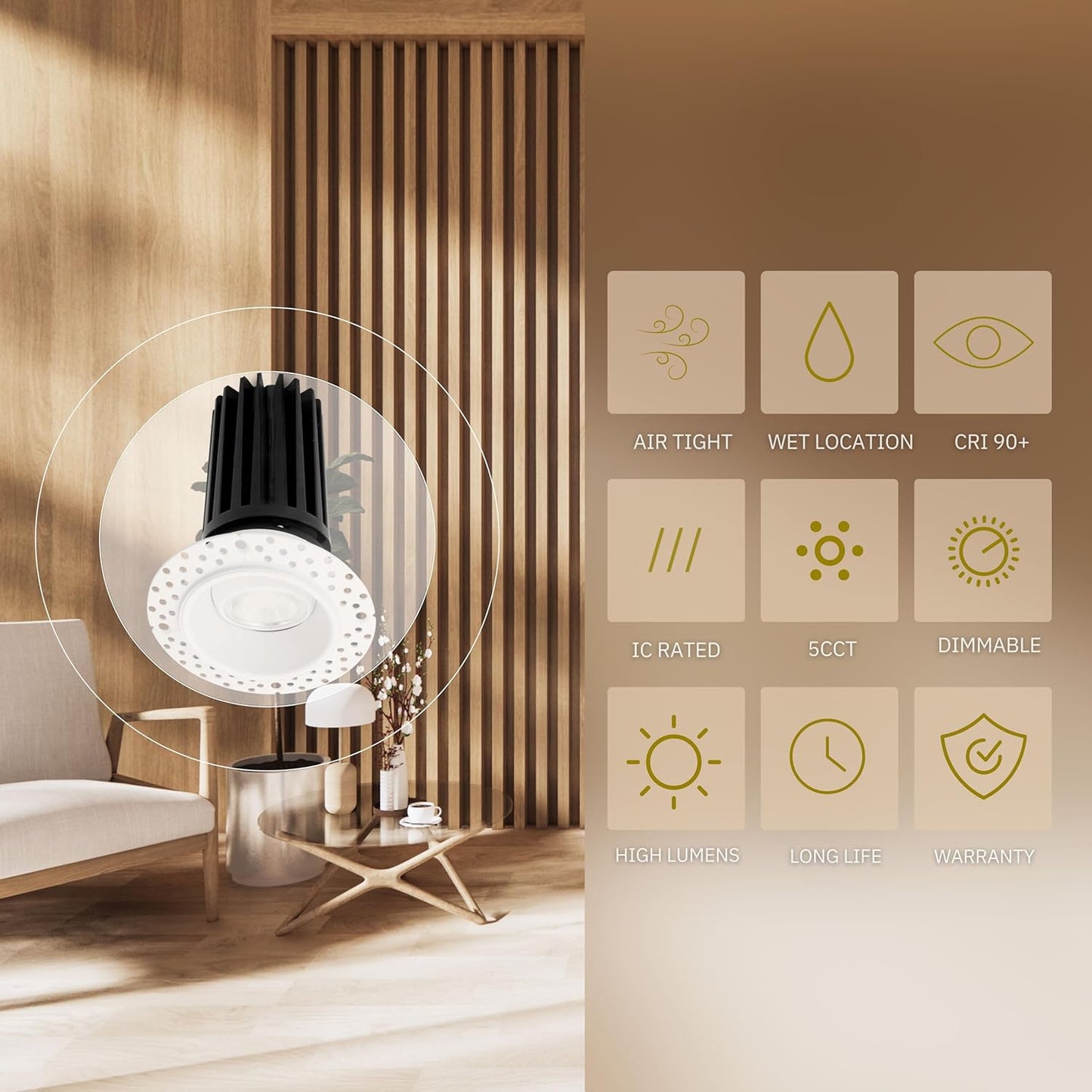 P-6537 1.5 Inch Trimless Gimbal Round, White Finish 12 Watts, 1000 Lumens 5CCT Recessed Light