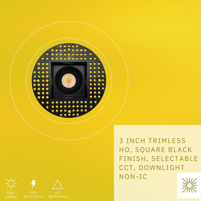 P-6378 3 Inch Trimless Square Black 24W 1800 Lumens 5CCT Recessed Light
