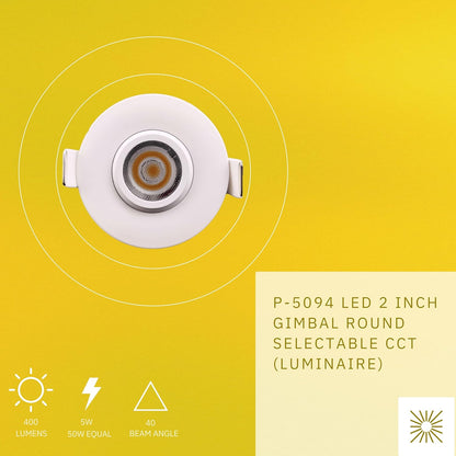 P-5451 2 Inch Round White 5W 400 Lumens 5CCT Gimbal Light