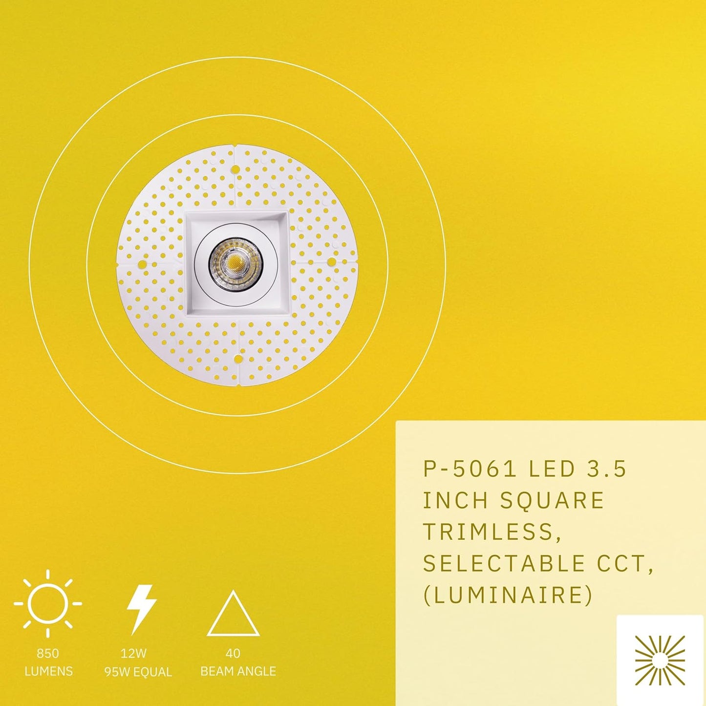 P-5061 3.5 Inch Trimless Square White 12W 850 Lumens 5CCT Recessed Light