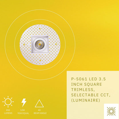P-5061 3.5 Inch Trimless Square White 12W 850 Lumens 5CCT Recessed Light