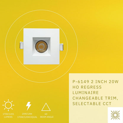 P-6149 2 Inch White Square 20W 1700/1200 Lumens 5CCT Recessed Light