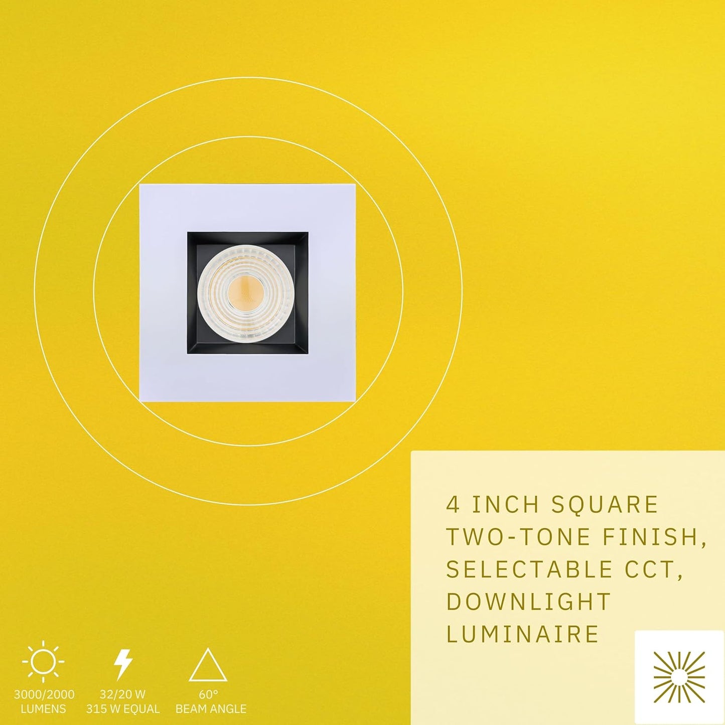 P-6482 4 Inch Square Two-Tone, 32 Watts, 3000 Lumens 5CCT Recessed Light