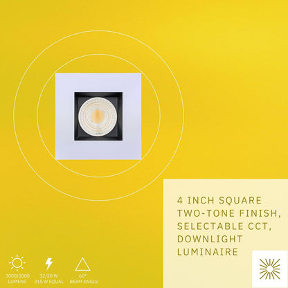 P-6482 4 Inch Square Two-Tone, 32 Watts, 3000 Lumens 5CCT Recessed Light