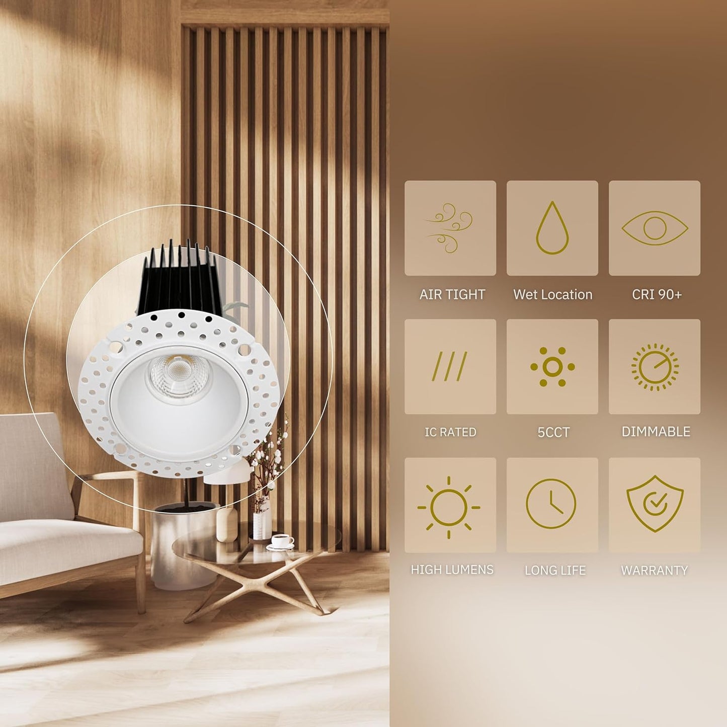 P-5436 2 Inch Trimless Round White 14W 1000 Lumens 5CCT Recessed Light