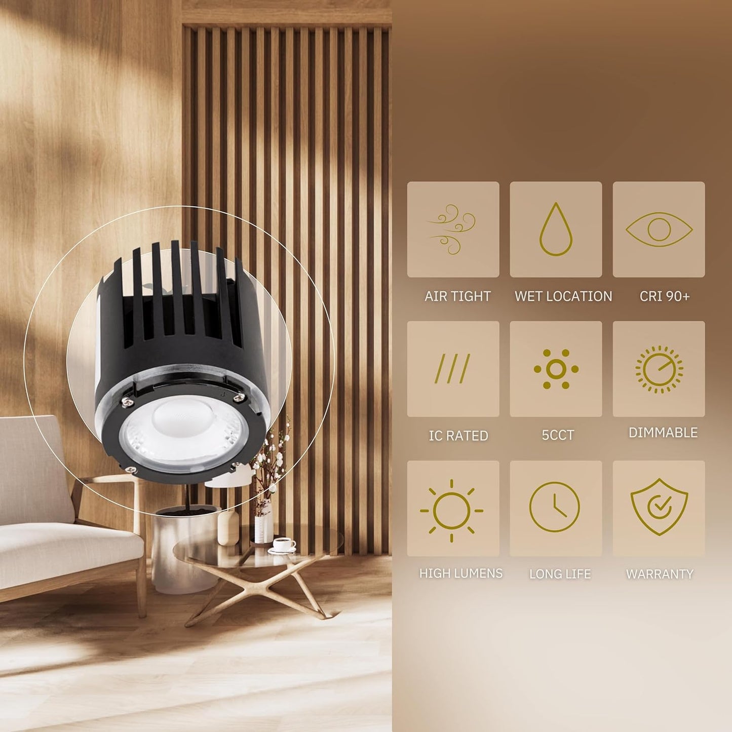P-6383 3 Inch Trimless Round Black 9W=75W, 850 Lumens 5CCT Recessed Light