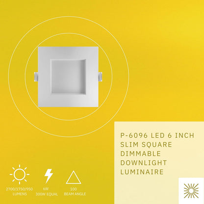 P-6096 6 Inch Square White 10W 2700 Lumens 5CCT Slim Light