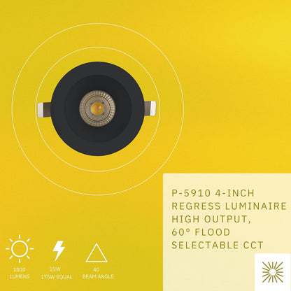 P-5910 4 Inch Round Deep Black Smooth 23W 1800 Lumens 5CCT Recessed Light