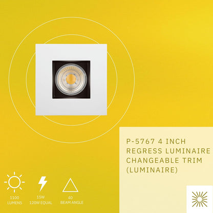 P-5767 4 Inch Square 2-Tone Smooth 15W 1100 Lumens Warm White 3K Recessed Light