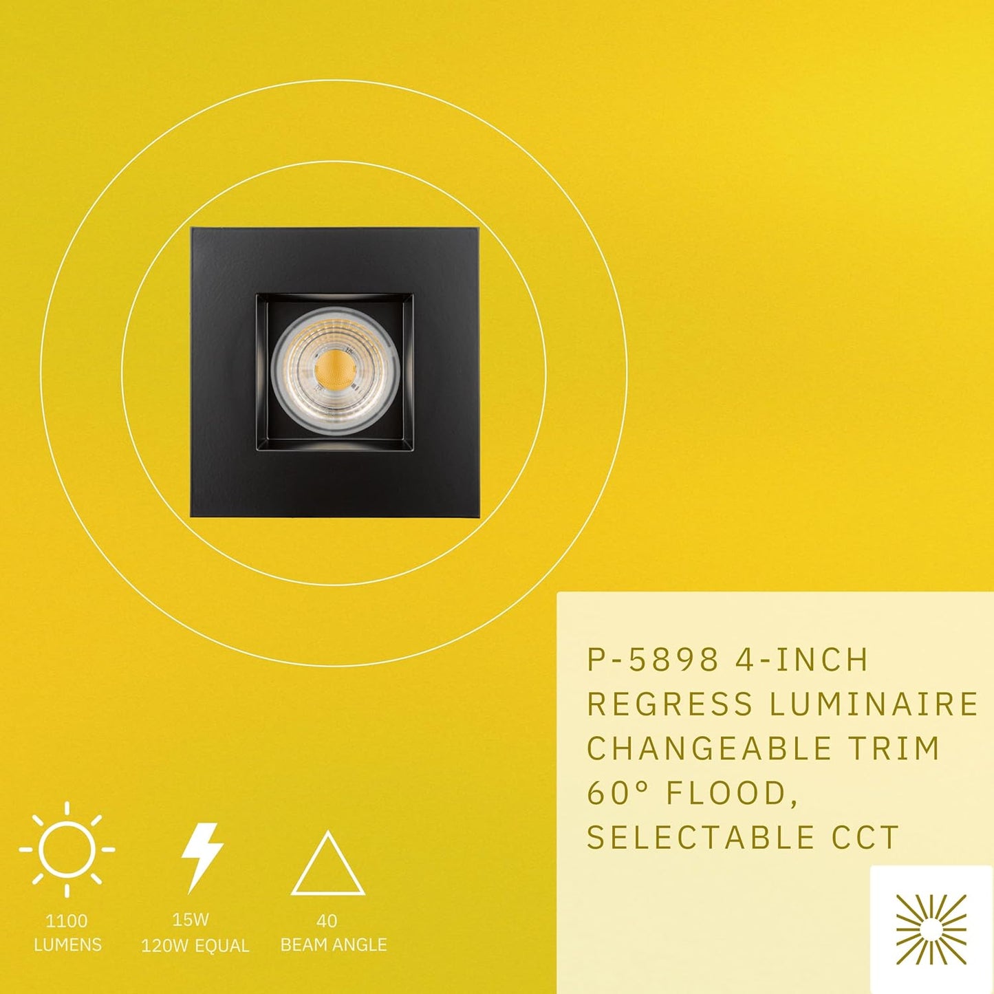 P-5898 4 Inch Square Black Smooth 15W 1100 Lumens 5CCT Recessed Light