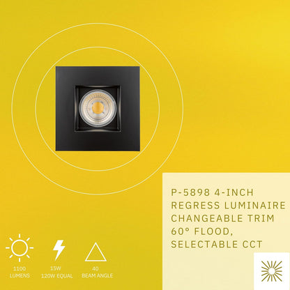 P-5898 4 Inch Square Black Smooth 15W 1100 Lumens 5CCT Recessed Light