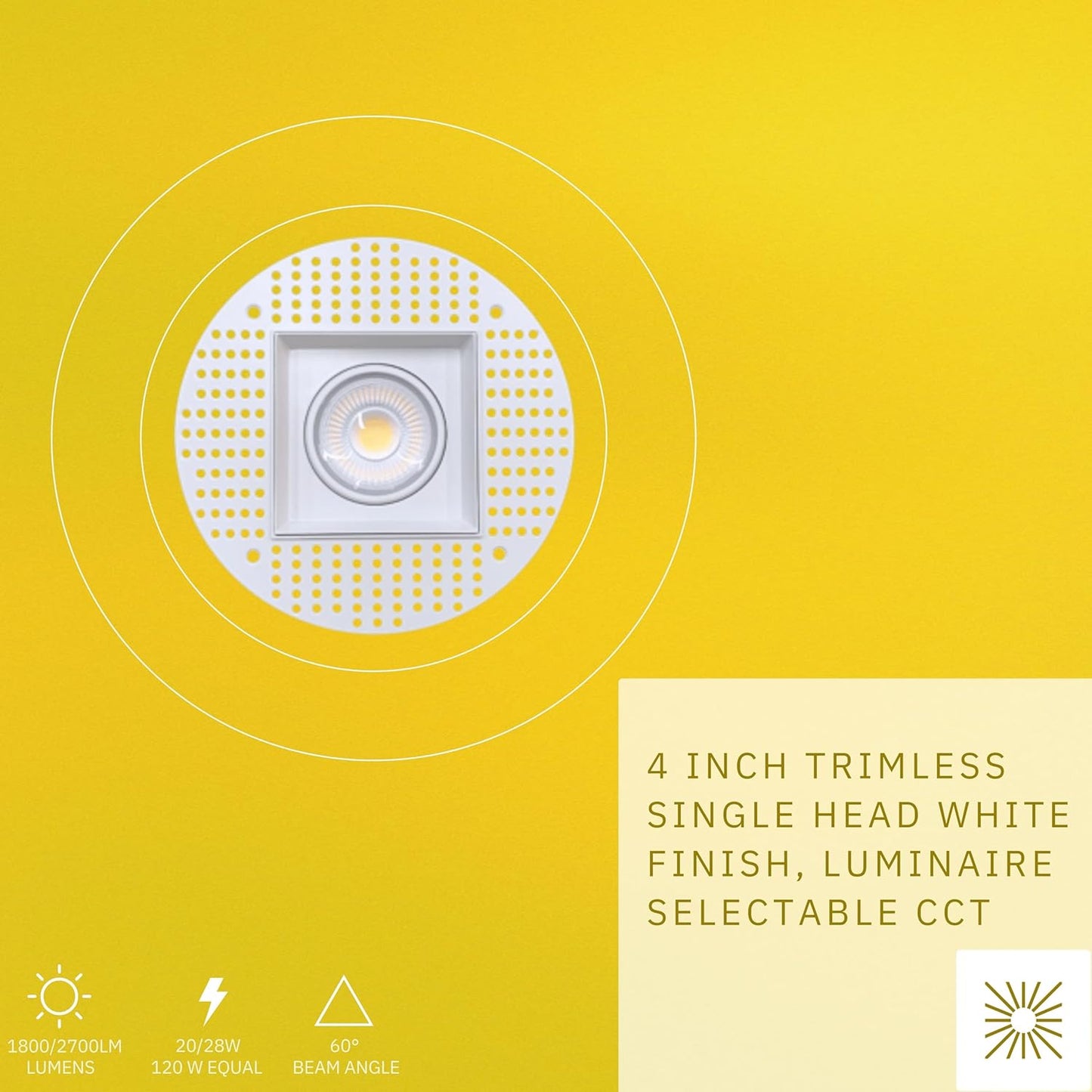 P-6594 4 Inch Trimless Gimbal Square, White Finish 20 Watts, 1800 Lumens 5CCT Recessed Light