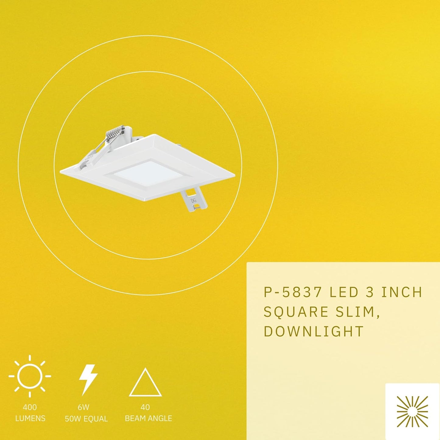 P-5837 3 Inch Square White 6W 400 Lumens Cool White 4100K Slim Light