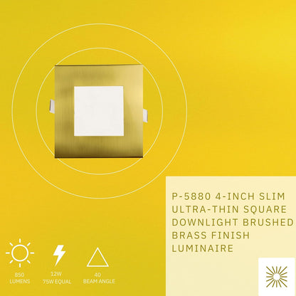 P-5880 4 Inch Square Brushed Brass 12W 1000 Lumens 5CCT Slim Ultra-Thin Light