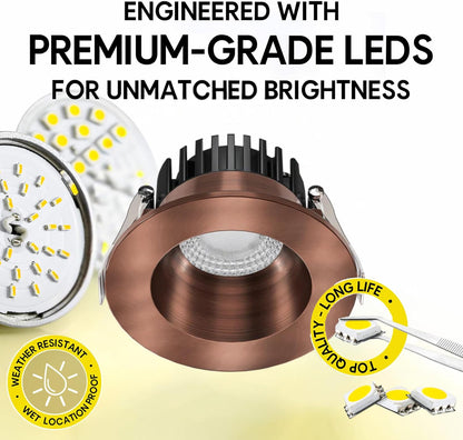 P-7533 3 inch Round Brushed Copper, 8W, 800 Lumens, 5CCT Recessed Light