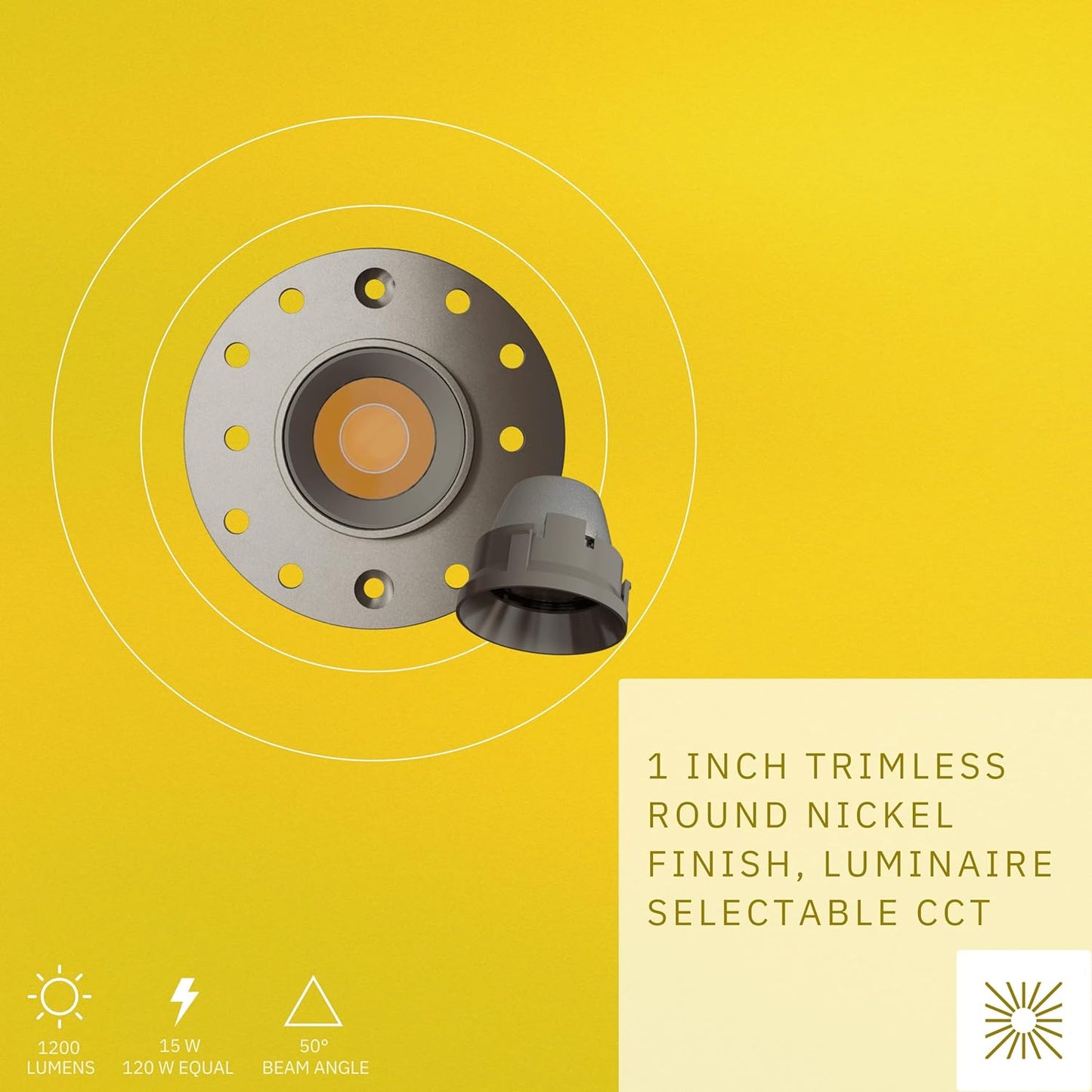 P-6563 1 Inch Trimless Round, Nickel Finish 15 Watts, 1200 Lumens 5CCT Recessed Light