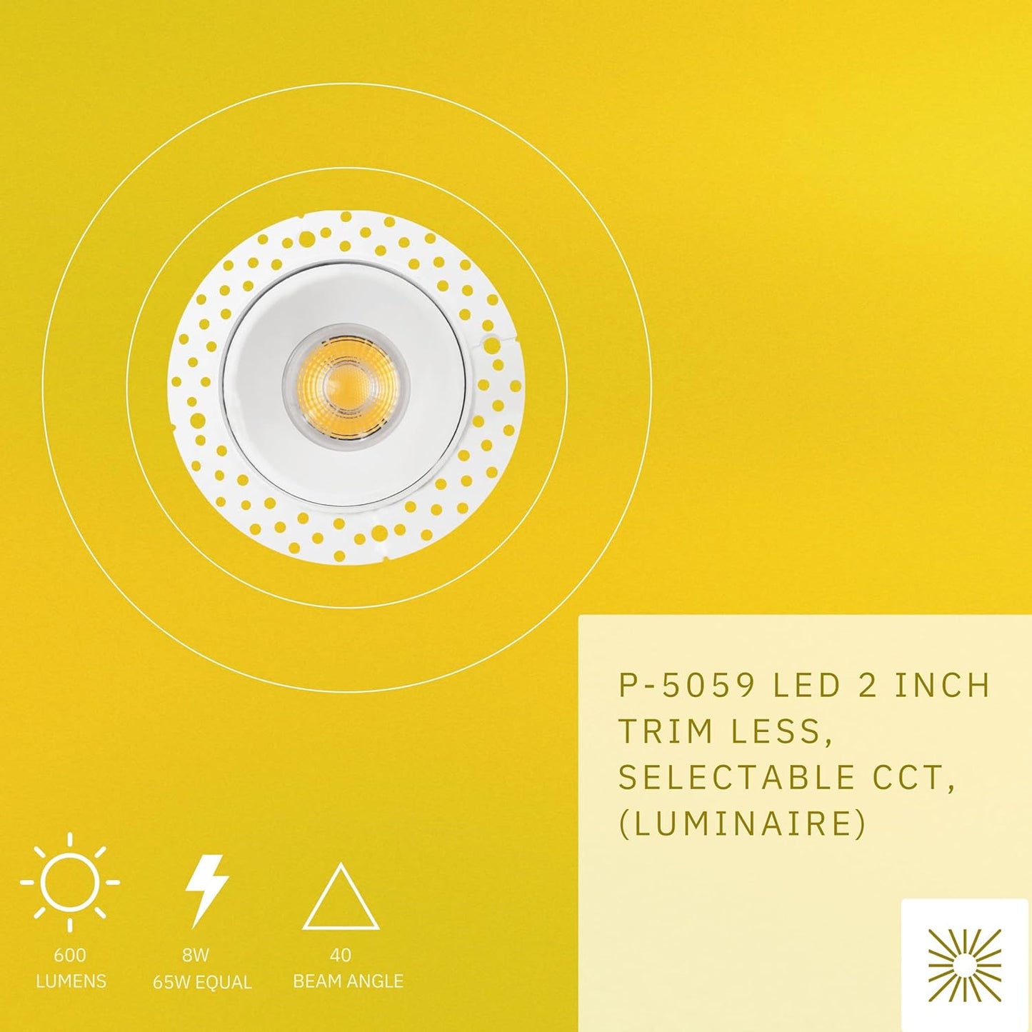 P-5059 2 Inch Trimless Round White 8W 600 Lumens 5CCT Recessed Light