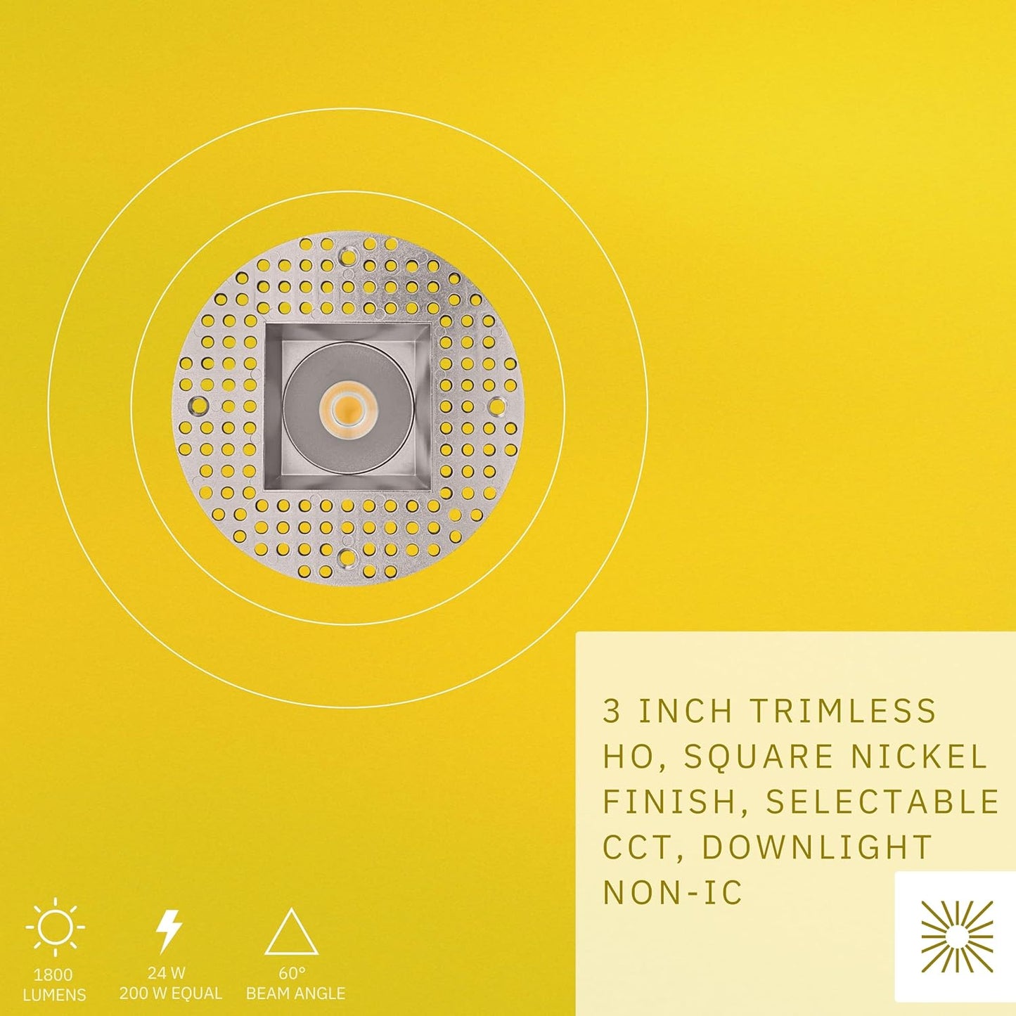 P-6430 3 Inch Trimless Square, Nickel Finish 24 Watts, 1800 Lumens 5CCT Recessed Light