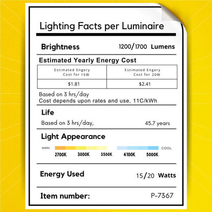 P-7367 4 Inch Trimless Square White Drop Lens, 15/20W, 1200/1700 Lumens, 5CCT Recessed Light