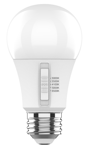 Perlglow 6 Watts A19 Shape E26 Base Type 450 Lumens Frosted LED Light Bulb 30,35,41,50,65K Selectable CCT