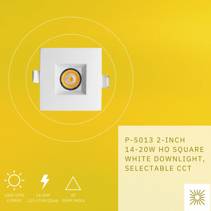 P-5013 2 Inch Square White 14/20W 1200/1700 Lumens 5CCT Recessed Light