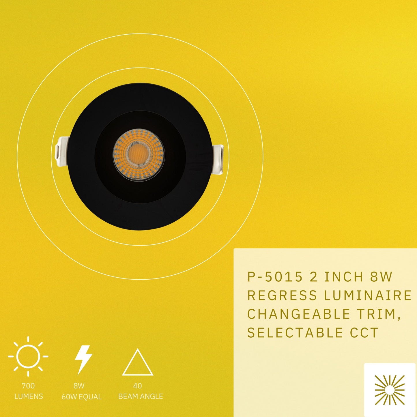 P-5015 2 Inch Round Black Finish 8W 700 Lumens 5CCT Recessed Light