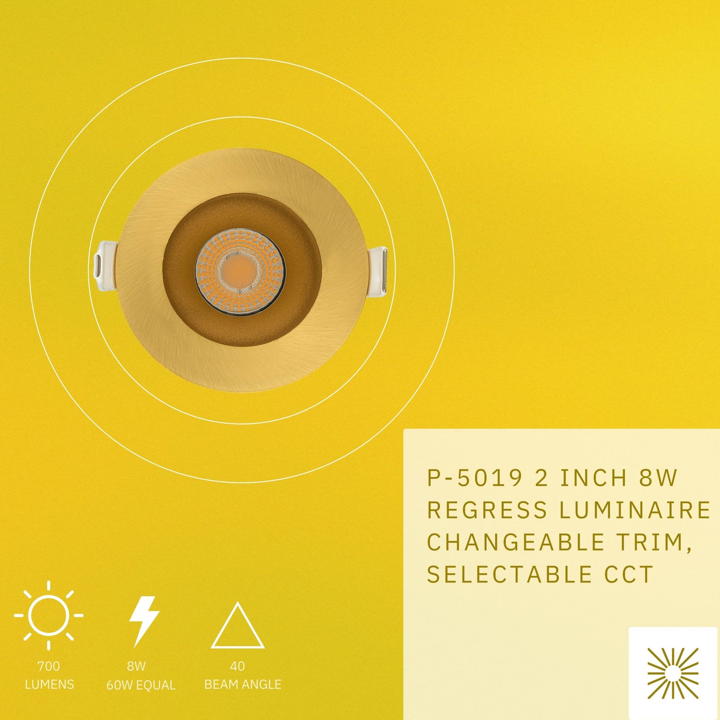 P-5019 2 Inch Round Brushed Brass 8W 700 Lumens 5CCT Recessed Light