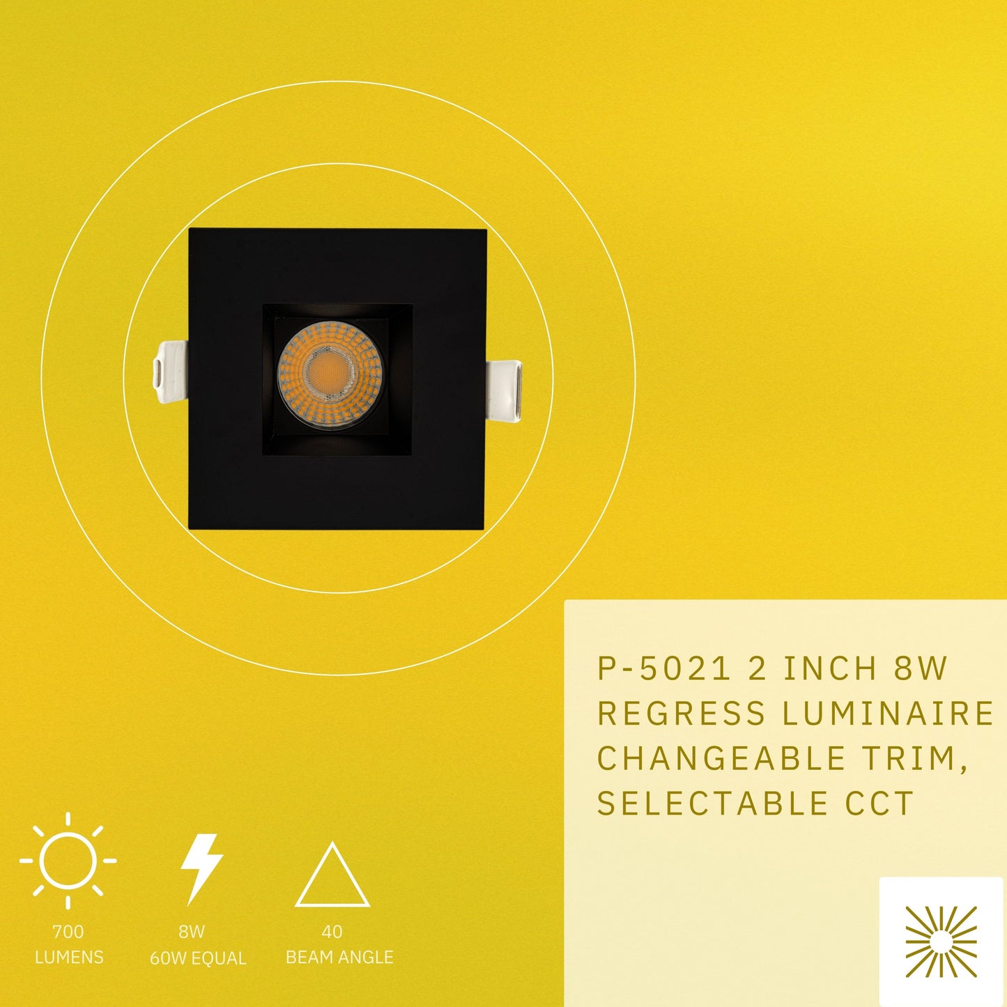 P-5021 2 Inch Square Black Finish 8W 700 Lumens 5CCT Recessed Light