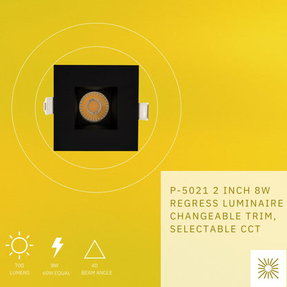 P-5021 2 Inch Square Black Finish 8W 700 Lumens 5CCT Recessed Light